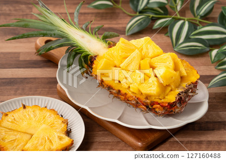 鳳梨 熱帶 葉子 盅 切塊 切片 pineapple chucks bowl パイナップル 鳳梨 熱帶 葉子 盅 切塊 切片 pineapple chucks bowl パイナップル 127160488