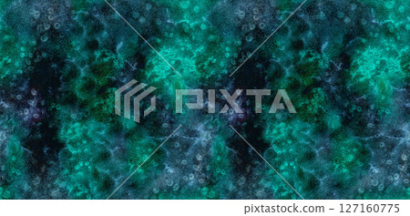Dark cosmic nebula texture green, blue and black gradient watercolor seamless pattern. Abstract watercolour vibrant aurora borealis stars sky textured print for textile, outer space surface design 127160775