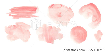 Set of watercolor light coral pink textured freehand organic stains. Abstract watercolour pastel red liquid blobs for banner design, poster, greeting cards decoration, texture elements Set of watercolor light coral pink textured freehand organic stains. Abstract watercolour pastel red liquid blobs for banner design, poster, greeting cards decoration, texture elements 127160795