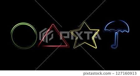 Vector isolated illustration of geometric shapes of squid game with neon effect. Vector isolated illustration of geometric shapes of squid game with neon effect. 127160913