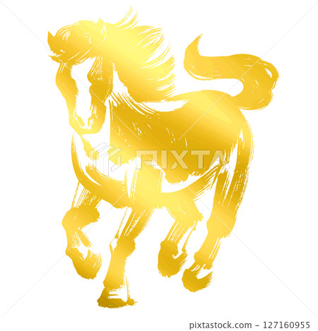 馬年,新年素材,筆觸馬剪影插畫_金色 馬年,新年素材,筆觸馬剪影插畫_金色 127160955
