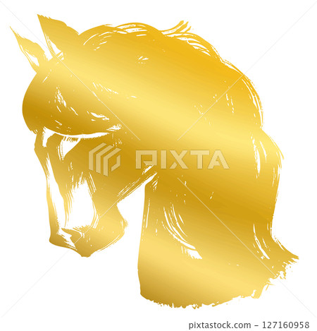 Year of the Horse, New Year's material, brush-touched horse silhouette illustration_gold 127160958