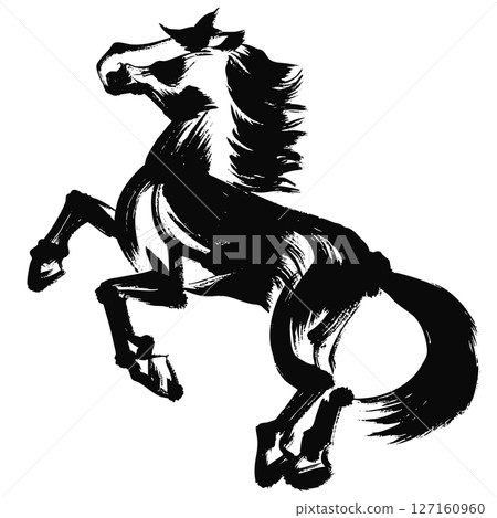 Year of the Horse, New Year's material, ink and brush-touched horse silhouette illustration Year of the Horse, New Year's material, ink and brush-touched horse silhouette illustration 127160960
