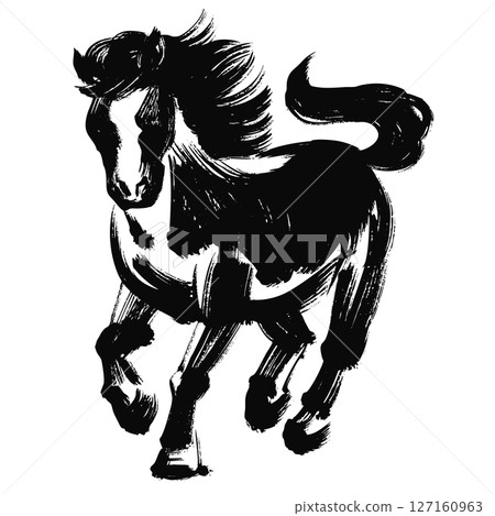 Year of the Horse, New Year's material, ink and brush-touched horse silhouette illustration 127160963
