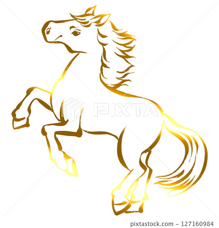 Year of the Horse, New Year's material, brush-touched illustration of a running horse_gold Year of the Horse, New Year's material, brush-touched illustration of a running horse_gold 127160984
