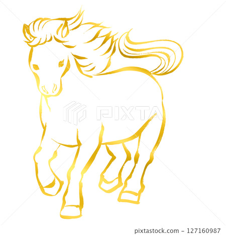 馬年新年素材奔馬的毛筆插圖_金色 127160987
