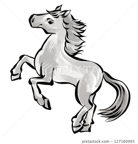A horse illustration for New Year's cards in ink painting style A horse illustration for New Year's cards in ink painting style 127160993
