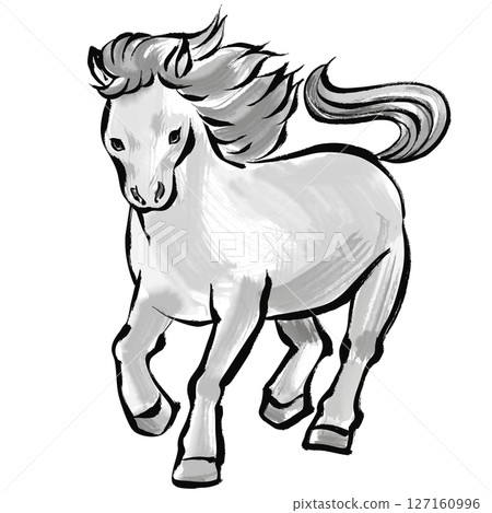 A horse illustration for New Year's cards in ink painting style A horse illustration for New Year's cards in ink painting style 127160996