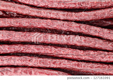 Background of Beef Bavarian Sausages close-up, food concept for backgrounds and backdrops 127161091
