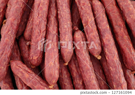 Background of Beef Bavarian Sausages close-up, food concept for backgrounds and backdrops Background of Beef Bavarian Sausages close-up, food concept for backgrounds and backdrops 127161094