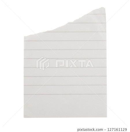 Torn sheet of notepad paper, isolated on transparent background. Office blank paper concept Torn sheet of notepad paper, isolated on transparent background. Office blank paper concept 127161129