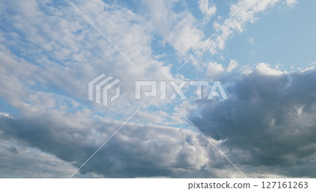 A Dramatic and Beautiful Cloudy Sky Displaying a Mix of Blue and Grey Hues Above A Dramatic and Beautiful Cloudy Sky Displaying a Mix of Blue and Grey Hues Above 127161263