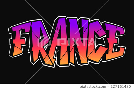 A vibrant graffiti style illustration spells out the word France on a black backdrop. A vibrant graffiti style illustration spells out the word France on a black backdrop. 127161480
