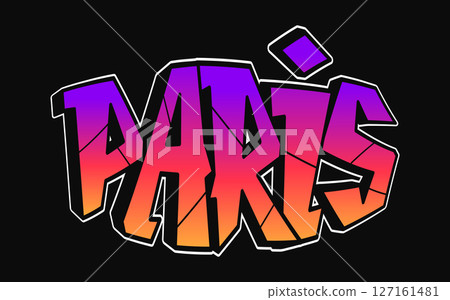 Colorful Paris lettering in graffiti style representing the french capital city, perfect for travel and tourism designs 127161481