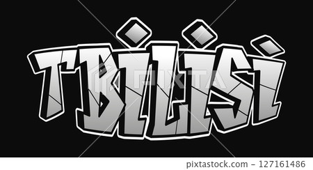 The city name Tbilisi is showcased in a unique graffiti style with a black background. 127161486