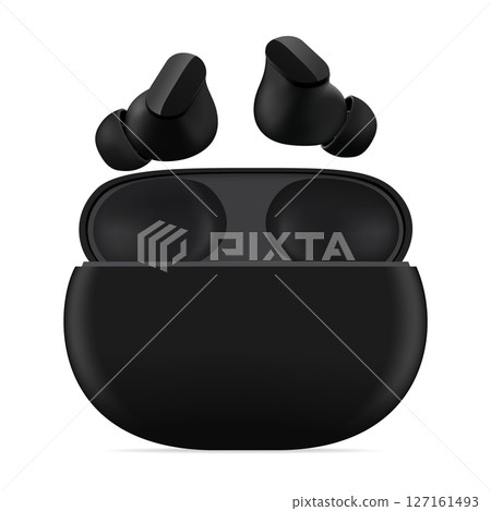 Earphones, isolated on transparent background, realistic design, vector illustration 127161493