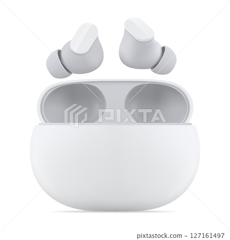 Earphones, isolated on transparent background, realistic design, vector illustration 127161497