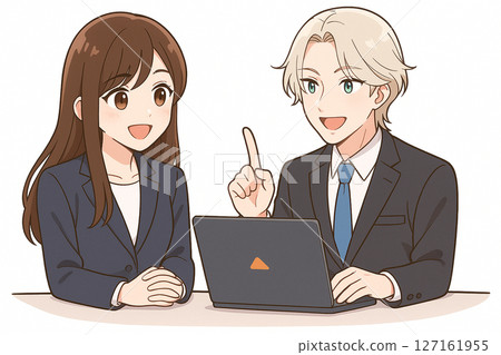 團隊中工作的男性和女性的商業插畫 團隊中工作的男性和女性的商業插畫 127161955