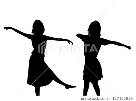 Silhouette of two young women dancing Silhouette of two young women dancing 127161956