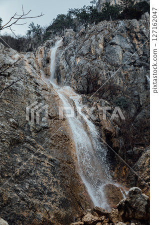 landscape of mountain waterfall water in spring 127162047