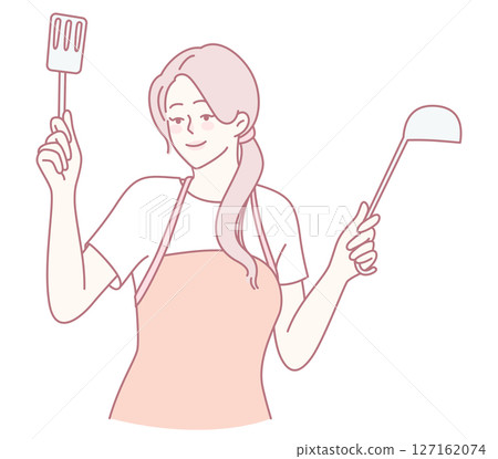 A Happy Woman Joyfully Cooking with Various Kitchen Tools and Ingredients in Her Space A Happy Woman Joyfully Cooking with Various Kitchen Tools and Ingredients in Her Space 127162074