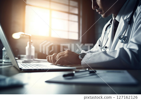 Doctor working in medical field working on computer 127162126