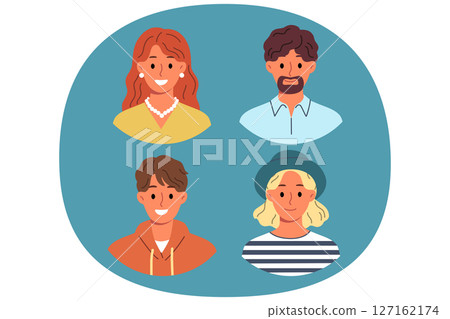 Family of mom and dad and teenage children smiling at screen, for avatars or profile photos Family of mom and dad and teenage children smiling at screen, for avatars or profile photos 127162174