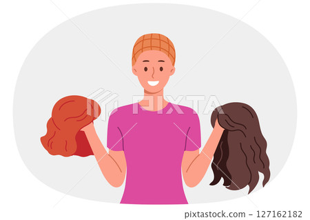 Woman chooses wig, wanting to change image and have long hair, after chemotherapy 127162182