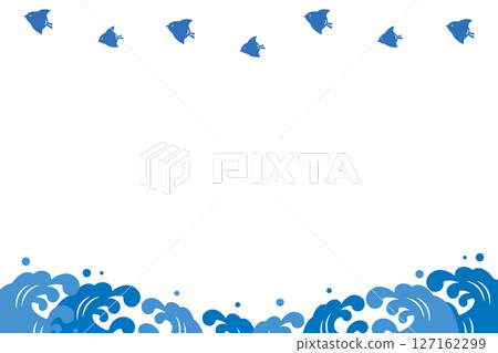 Japanese-style frame illustration of a plover mark and waves 127162299