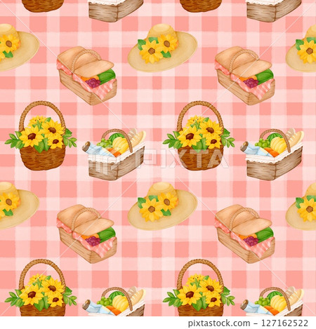 Seamless pattern with summer picnic and on pastel Red Seamless pattern with summer picnic and on pastel Red 127162522
