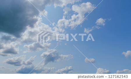 A Stunningly Beautiful Sky Filled with Fluffy Clouds Against a Bright and Clear Blue Background A Stunningly Beautiful Sky Filled with Fluffy Clouds Against a Bright and Clear Blue Background 127162543