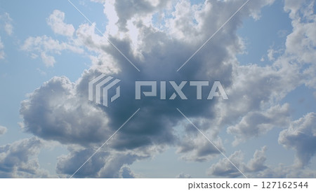 A Beautiful and Fluffy Cloudscape Set Against a Bright Clear Sky Filled with Peaceful Bliss A Beautiful and Fluffy Cloudscape Set Against a Bright Clear Sky Filled with Peaceful Bliss 127162544