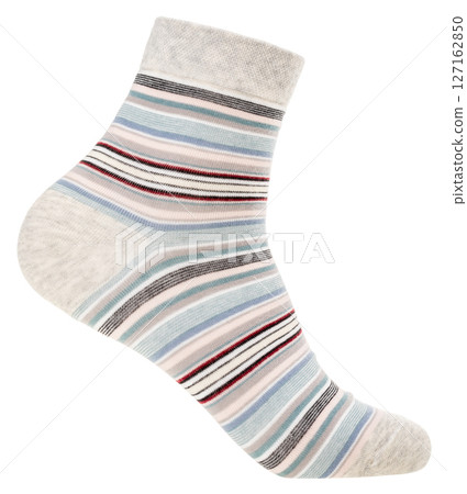 Single ankle sock with vivid stripes isolated on white Single ankle sock with vivid stripes isolated on white 127162850