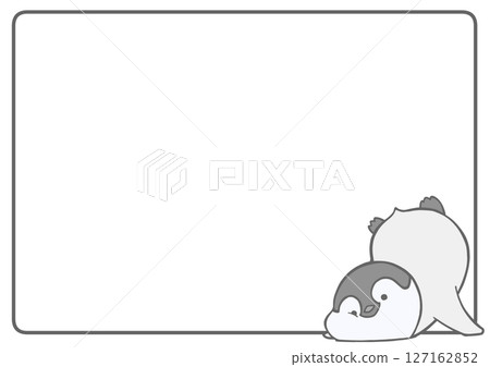 A frame background of a fallen emperor penguin baby A frame background of a fallen emperor penguin baby 127162852