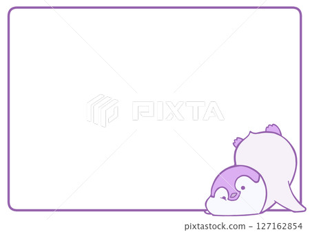 Falling Emperor Penguin Baby Frame Background (Purple) 127162854