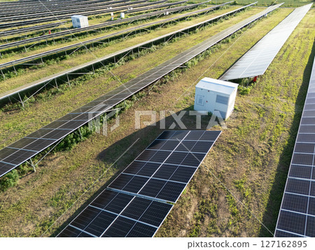 Aerial view of solar power station with energy storage Aerial view of solar power station with energy storage 127162895