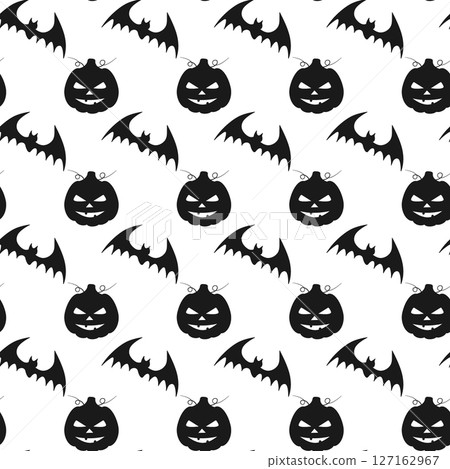 Silhouette flittermouse and Halloween Pumpkin Minimalist Seamless Pattern Halloween Festive Backdrop Silhouette flittermouse and Halloween Pumpkin Minimalist Seamless Pattern Halloween Festive Backdrop 127162967