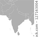 印度、巴基斯坦和尼泊爾周圍的亞洲地圖,單色 印度、巴基斯坦和尼泊爾周圍的亞洲地圖,單色 127163004