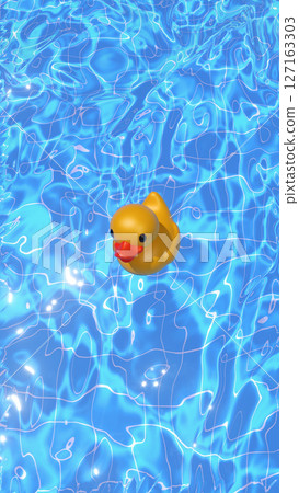 A Cute and Cheerful Yellow Rubber Duck Joyfully Floating in a Bright Blue Pool on a Sunny Day A Cute and Cheerful Yellow Rubber Duck Joyfully Floating in a Bright Blue Pool on a Sunny Day 127163303