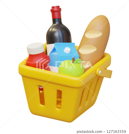 Grocery Items in Shopping Basket 3D Icon Grocery Items in Shopping Basket 3D Icon 127163359