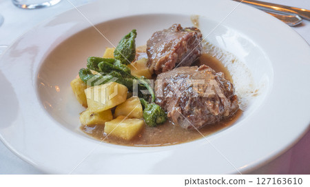 Stewed Meat in Sauce with Potatoes and Peppers, Spain 127163610