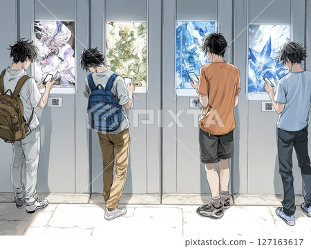 年輕人觀看NFT藝術展插圖素材 127163617