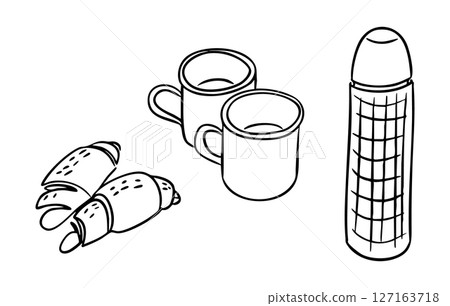 Hand-drawn doodles of thermos, mugs Hand-drawn doodles of thermos, mugs 127163718