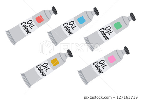 Colorful set of oil paint tubes in flat style Colorful set of oil paint tubes in flat style 127163719