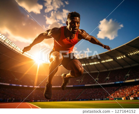 Athletics: Male athlete jumping 127164152