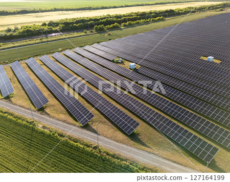 Aerial view of solar power station with energy storage 127164199