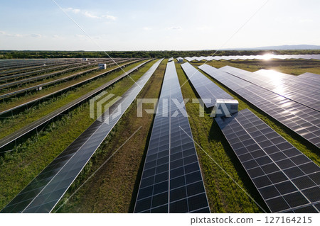Aerial view of solar power station with energy storage 127164215