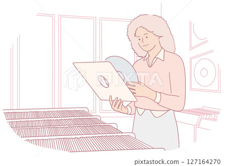Women Engaging with Vinyl Records at a Local Media Store for Their Musical Enjoyment 127164270