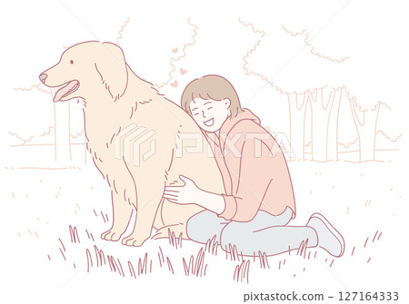 A Joyful and Heartwarming Connection Between a Young Girl and Her Golden Retriever in Nature A Joyful and Heartwarming Connection Between a Young Girl and Her Golden Retriever in Nature 127164333