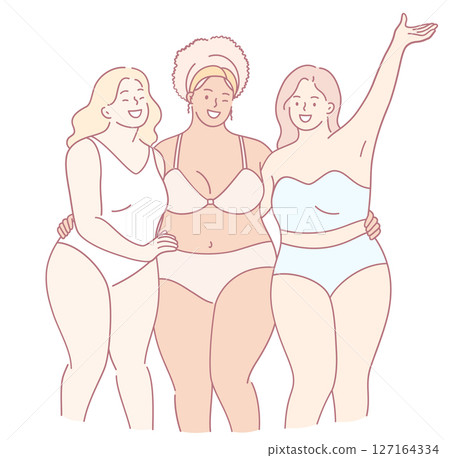 Empowered Women Embracing and Celebrating Body Positivity Through Fun and Stylish Swimwear Empowered Women Embracing and Celebrating Body Positivity Through Fun and Stylish Swimwear 127164334